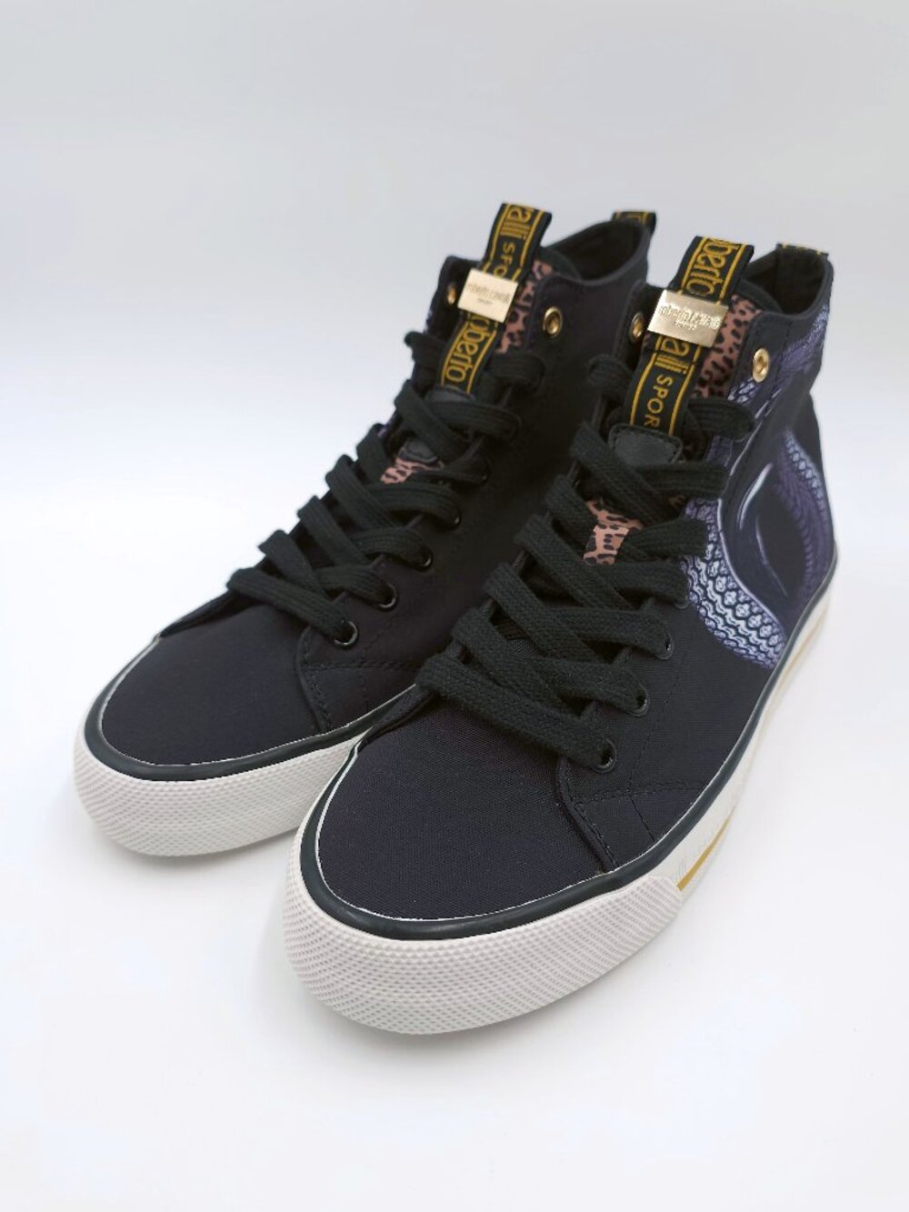 Roberto Cavalli Sport Black Snake Graphic High Top Sneakers Mens Size US 9 EU 43